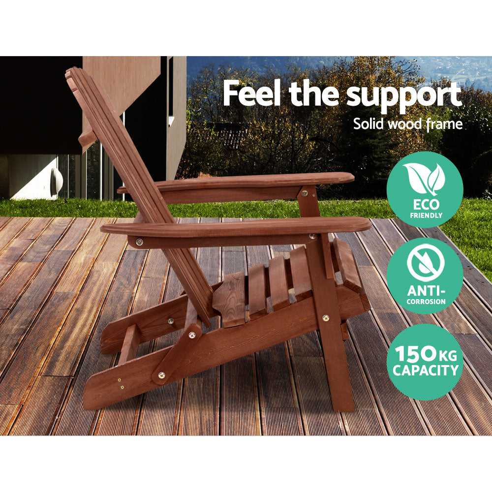 Adirondack Gardeon Outdoor Chairs Wooden Foldable Beach Chair Patio Furniture Brown