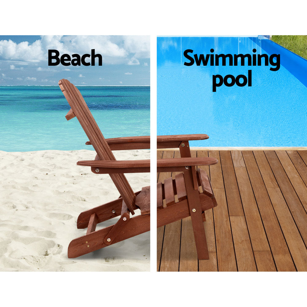Adirondack Gardeon Outdoor Chairs Wooden Foldable Beach Chair Patio Furniture Brown