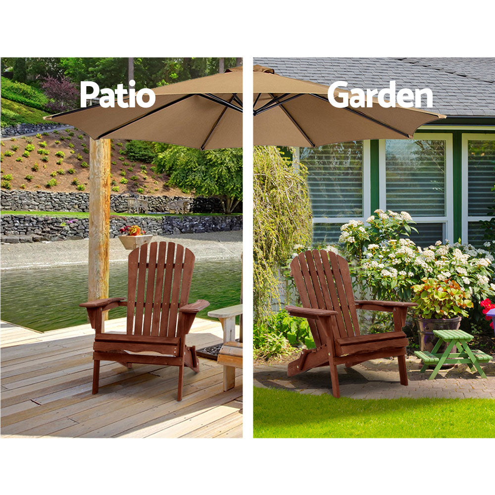 Adirondack Gardeon Outdoor Chairs Wooden Foldable Beach Chair Patio Furniture Brown