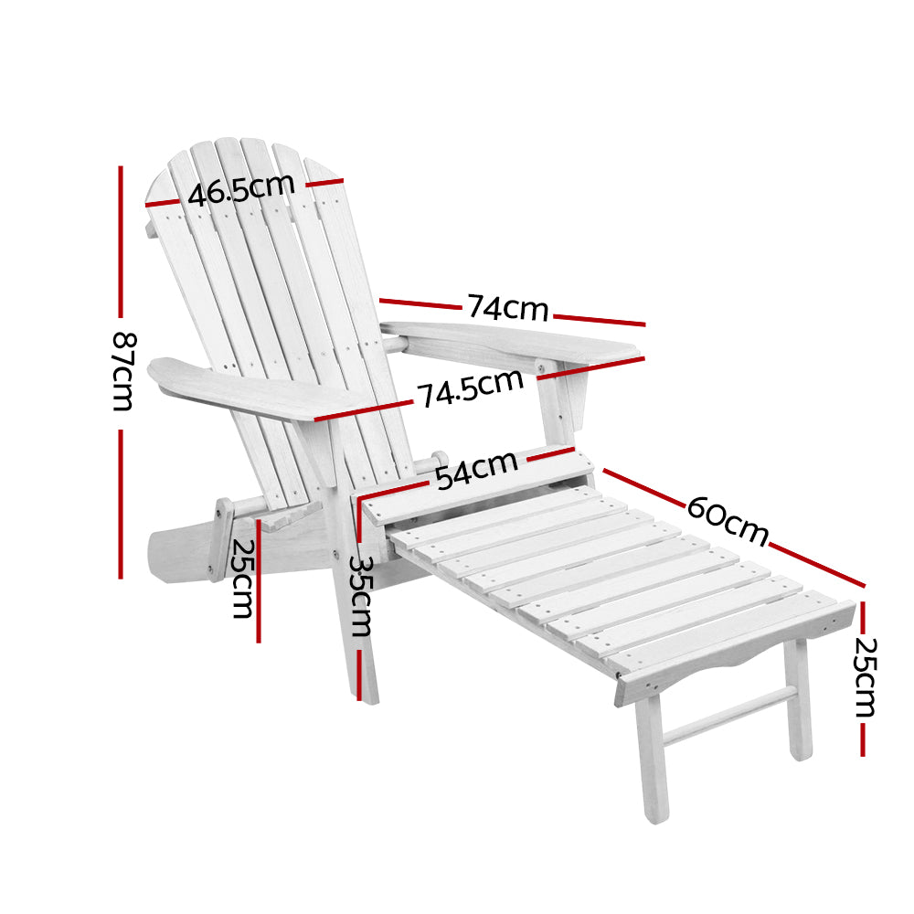 Timothy Set of 2 Adirondack Outdoor Sun Lounge Beach Chair Furniture Patio Garden - White