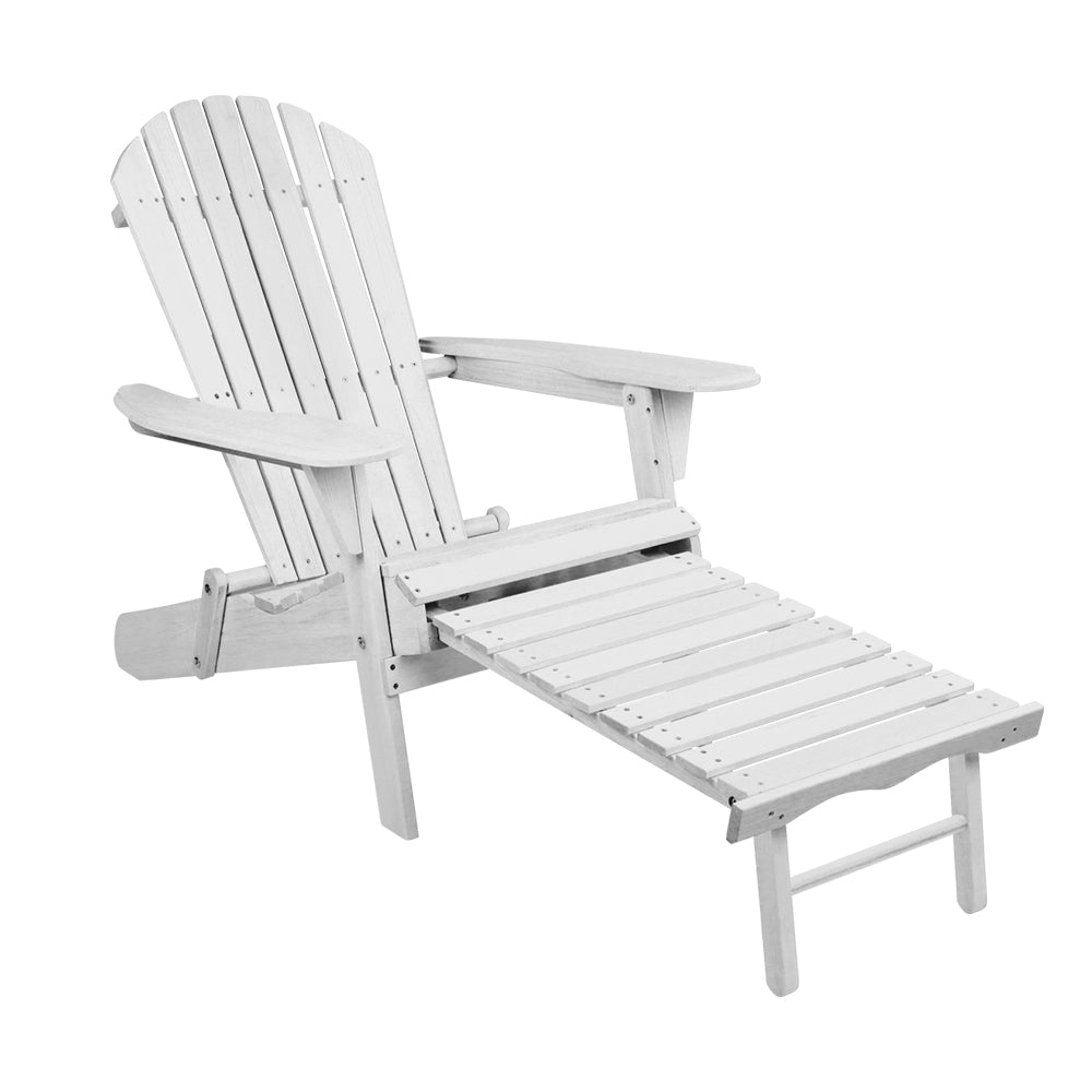 Timothy Set of 2 Adirondack Outdoor Sun Lounge Beach Chair Furniture Patio Garden - White