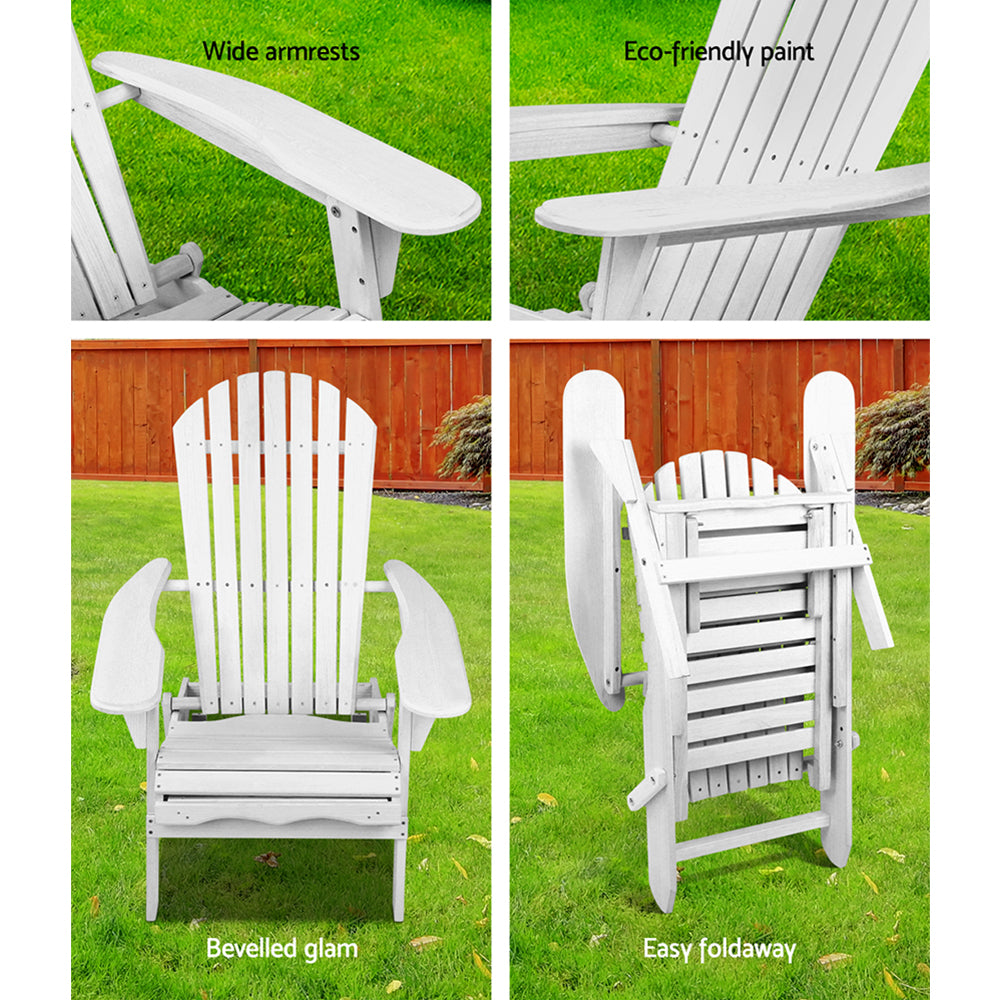 Timothy Set of 2 Adirondack Outdoor Sun Lounge Beach Chair Furniture Patio Garden - White