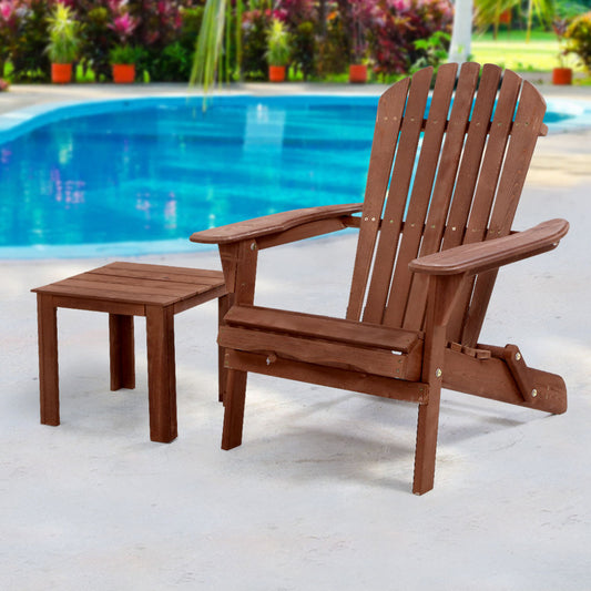 Timothy 2-Piece Adirondack Outdoor Beach Table and Chair Set Furniture Patio Garden - Brown