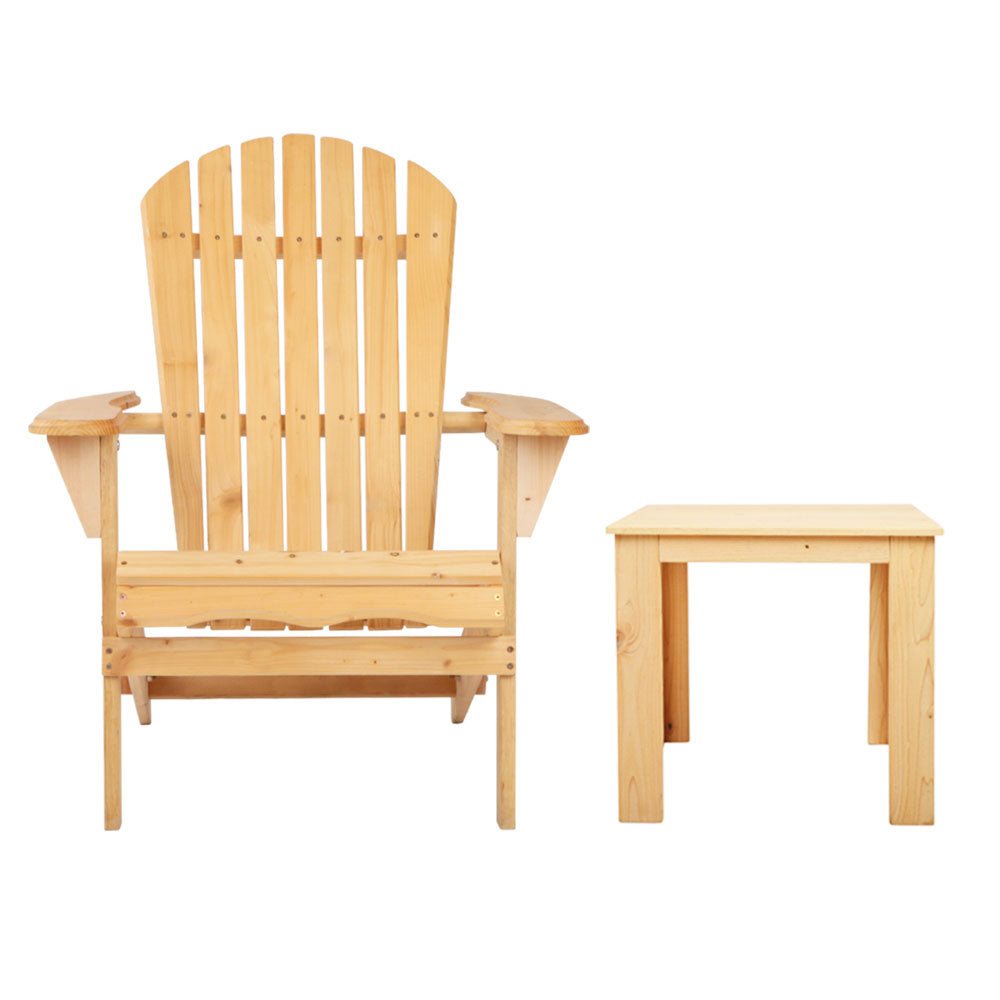 Adirondack Gardeon 3PC Outdoor Table and Chairs Wooden Foldable Beach Chair Natural