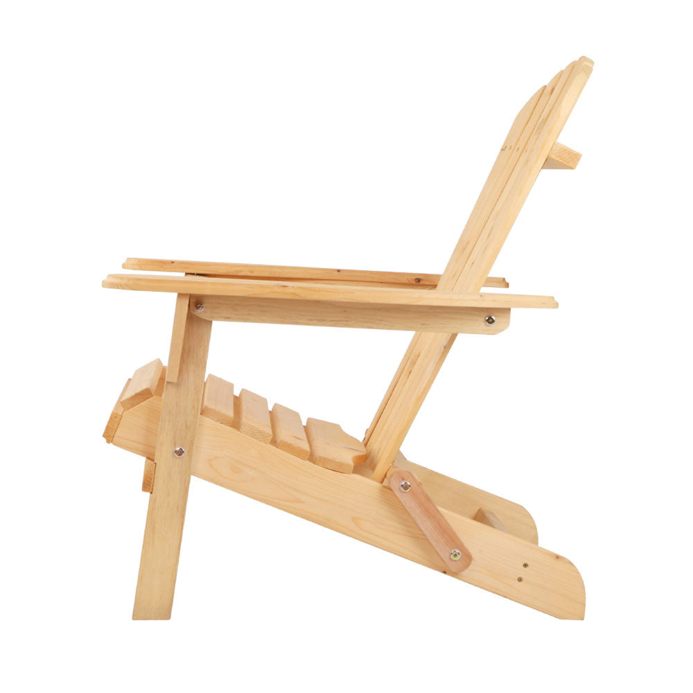 Adirondack Gardeon 3PC Outdoor Table and Chairs Wooden Foldable Beach Chair Natural