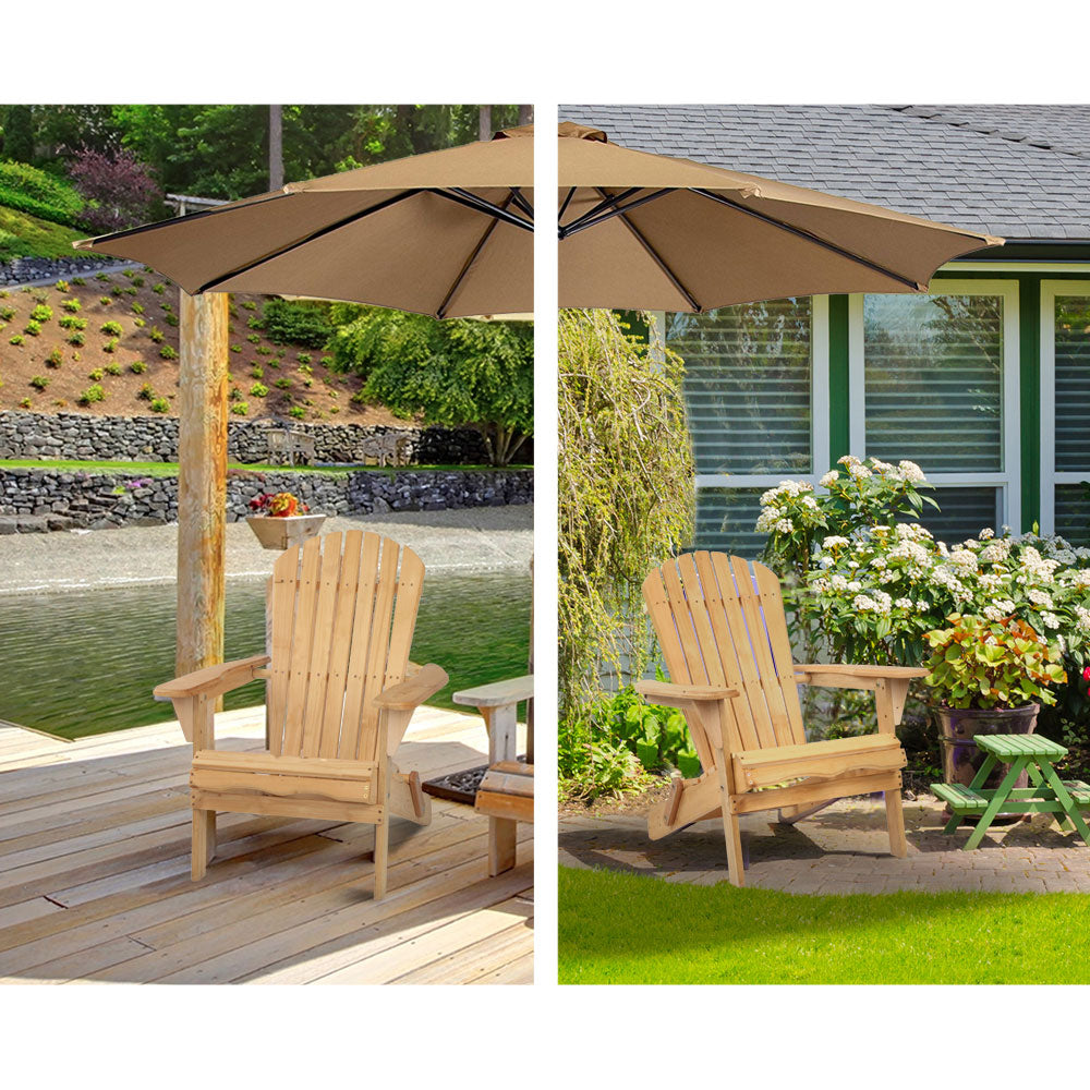 Adirondack Gardeon 3PC Outdoor Table and Chairs Wooden Foldable Beach Chair Natural