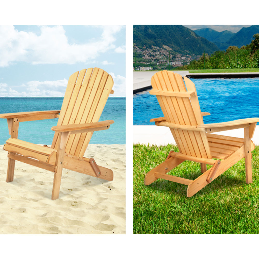Adirondack Gardeon 3PC Outdoor Table and Chairs Wooden Foldable Beach Chair Natural