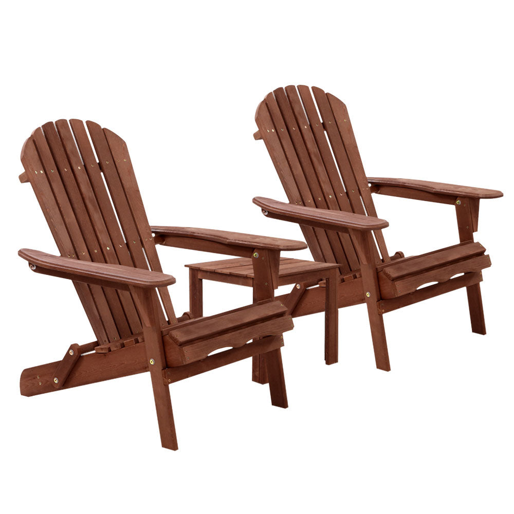 Hugh 3-Piece Adirondack Outdoor Beach Chair Furniture Patio Garden - Brown