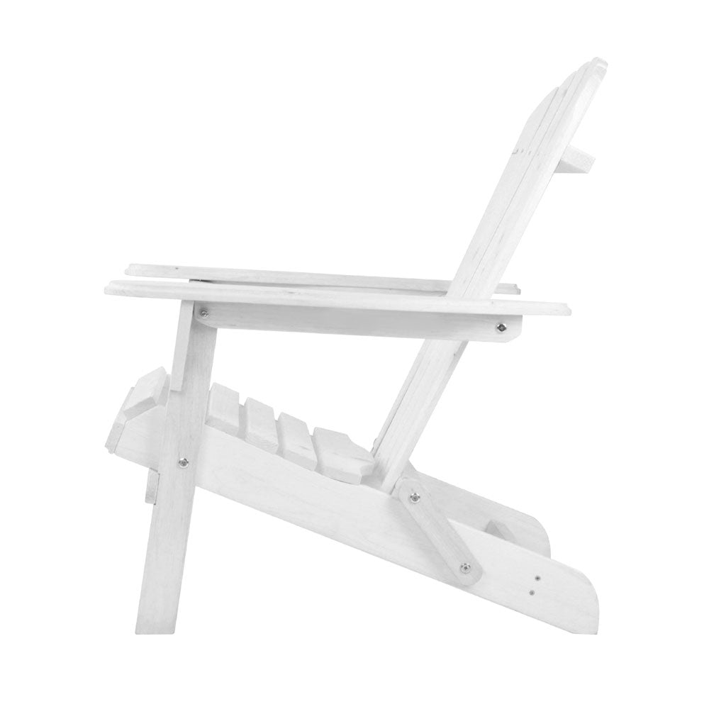 Hugh 3-Piece Adirondack Outdoor Beach Chair Furniture Patio Garden - White