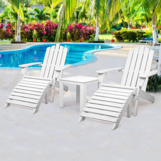 Epworth 3-Piece Adirondack Outdoor Sun Lounge Beach Chairs Table Setting Wooden Patio Chair - White