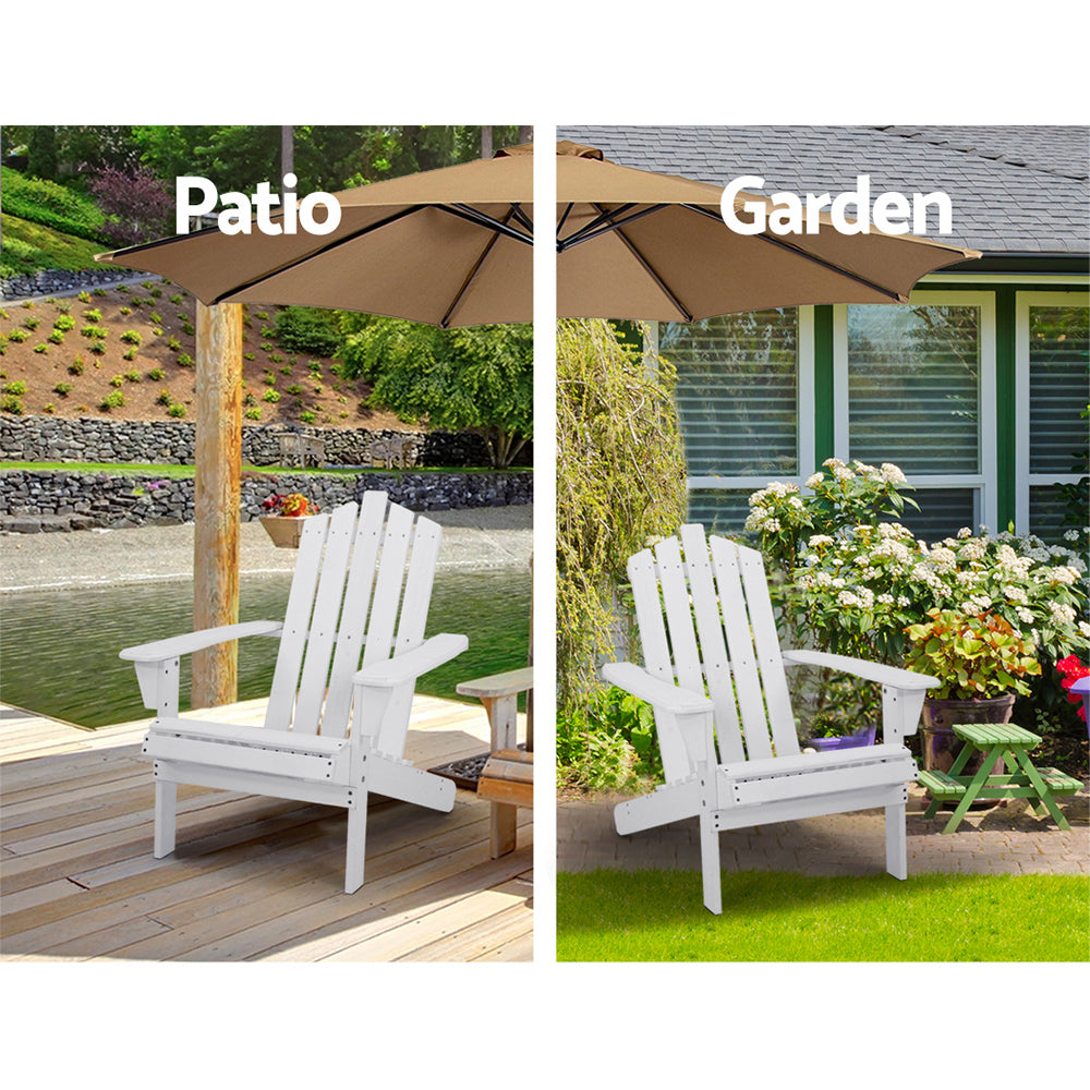 Epworth 3-Piece Adirondack Outdoor Sun Lounge Beach Chairs Table Setting Wooden Patio Chair - White