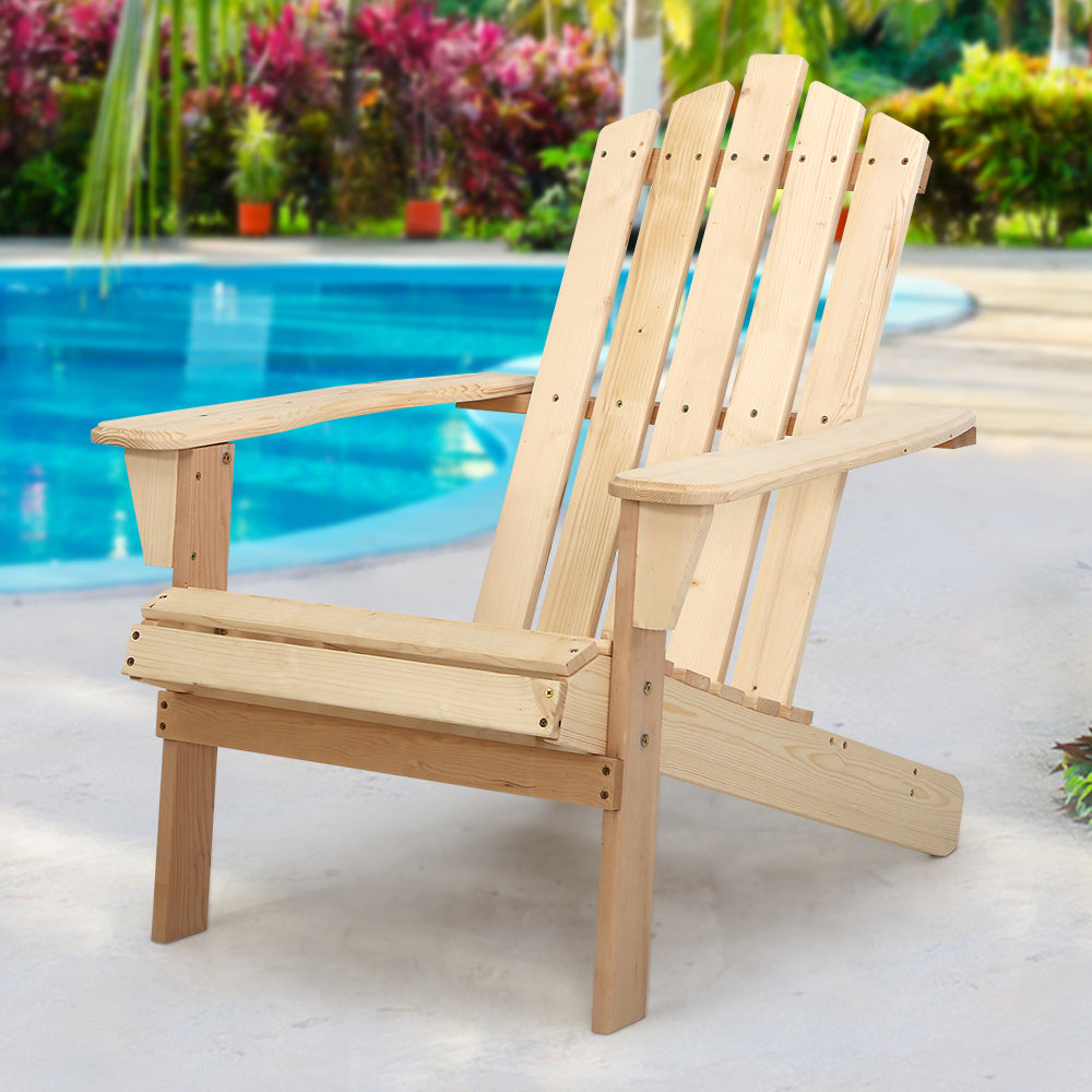 Hendon Adirondack Outdoor Beach Wooden Chairs Patio Chair - Natural Wood