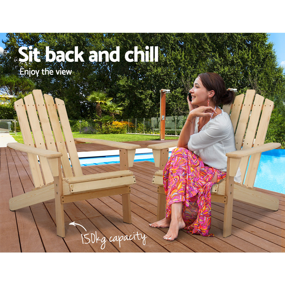 Hendon Adirondack Outdoor Beach Wooden Chairs Patio Chair - Natural Wood