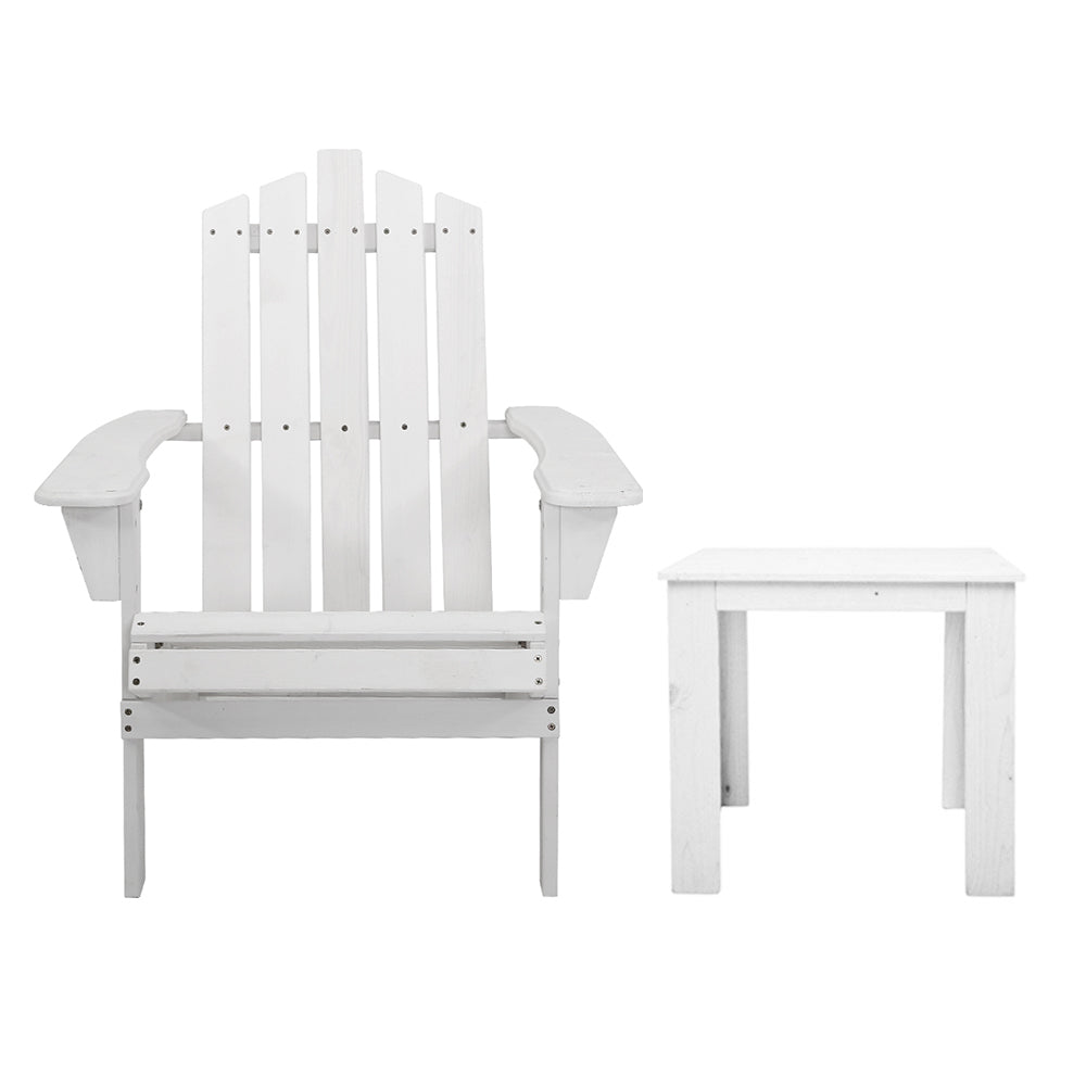 Hendon 2-Piece Adirondack Outdoor Beach Wooden Chairs Patio Chair & Table Set - White