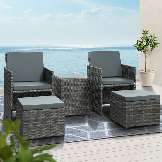 Yateley Recliner Chairs Wicker Lounger Outdoor Furniture Patio Sofa - Grey