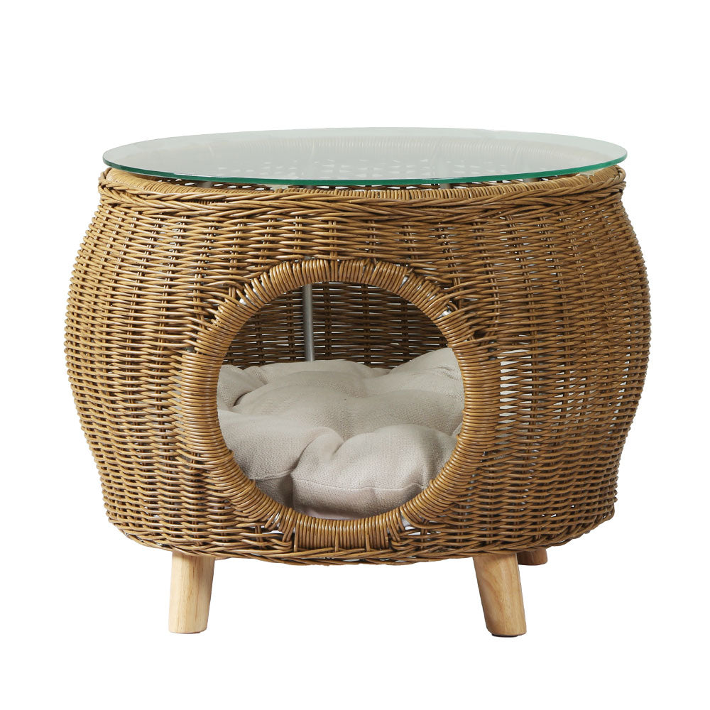 Eskimo Dog Beds Side Table Coffee Pet Bed Wicker Indoor Outdoor Furniture Patio Desk - Wood