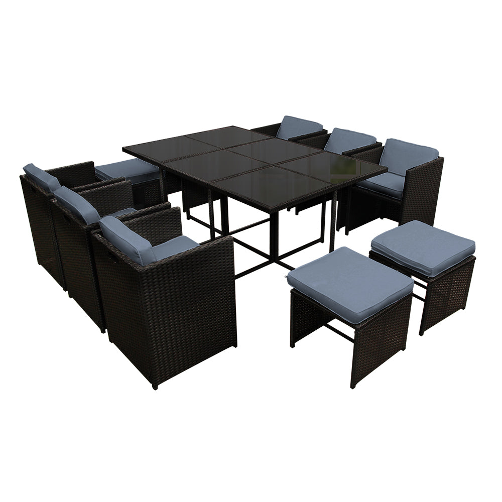 Waltham 10-Seater PE Wicker 11-Piece Outdoor Dining Set - Black