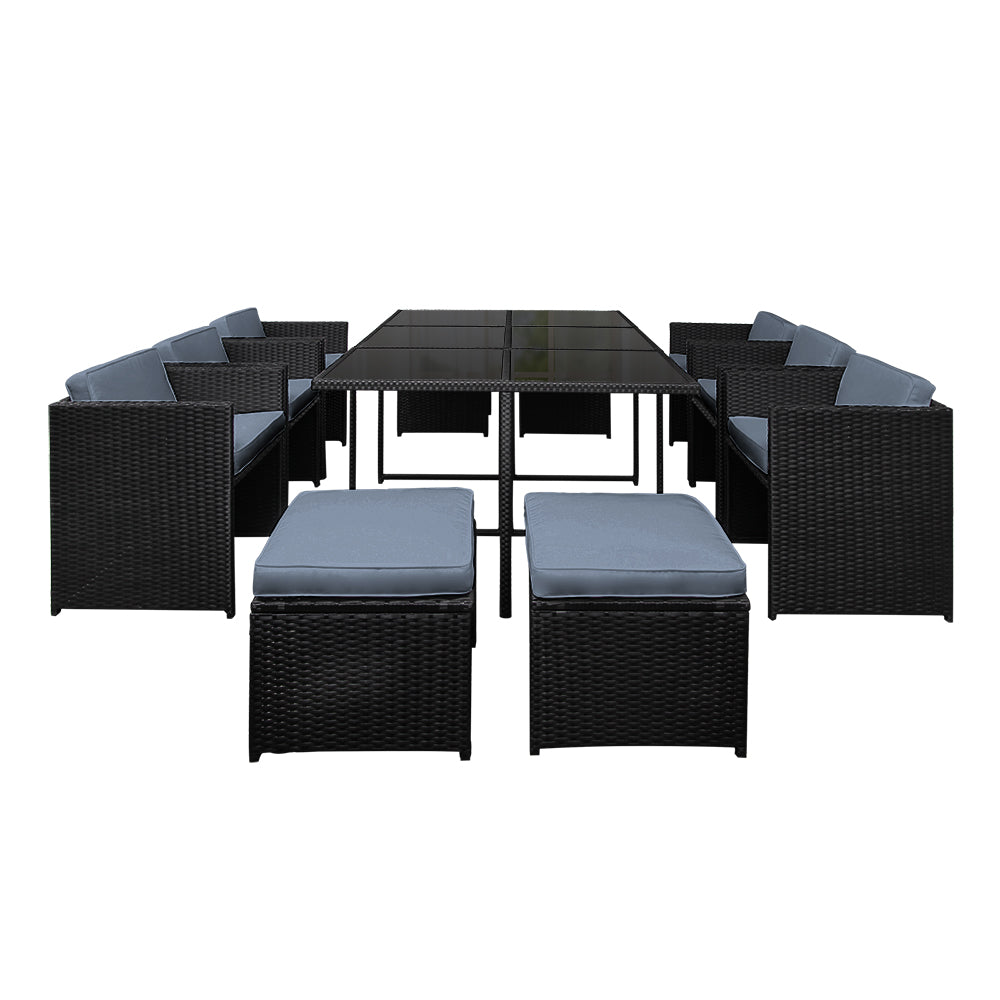 Waltham 10-Seater PE Wicker 11-Piece Outdoor Dining Set - Black