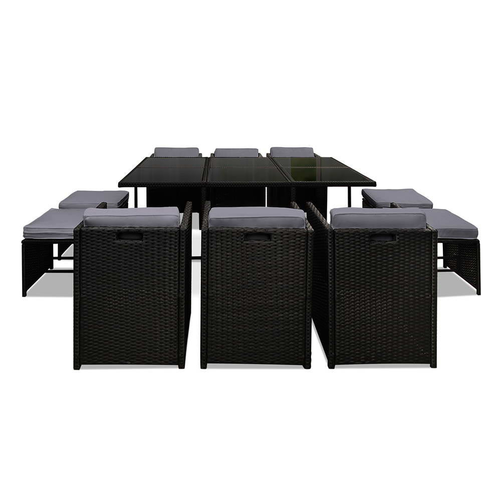 Waltham 10-Seater PE Wicker 11-Piece Outdoor Dining Set - Black