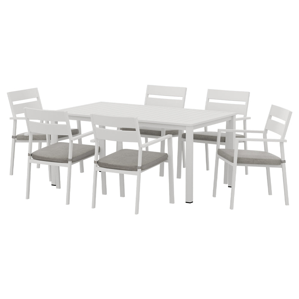 Makena 6-Seater Aluminium Table Chairs Lounge Setting 7-Piece Outdoor Dining Set - White