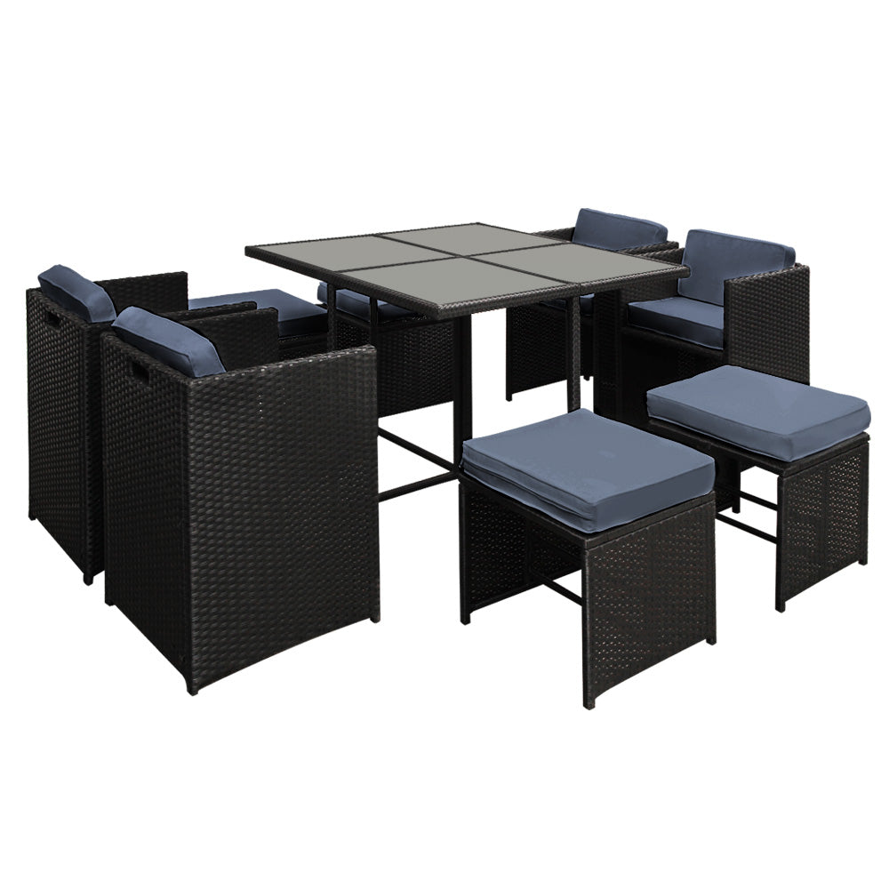 Corbridge 8-Seater Wicker 9-Piece Outdoor Dining Set - Black