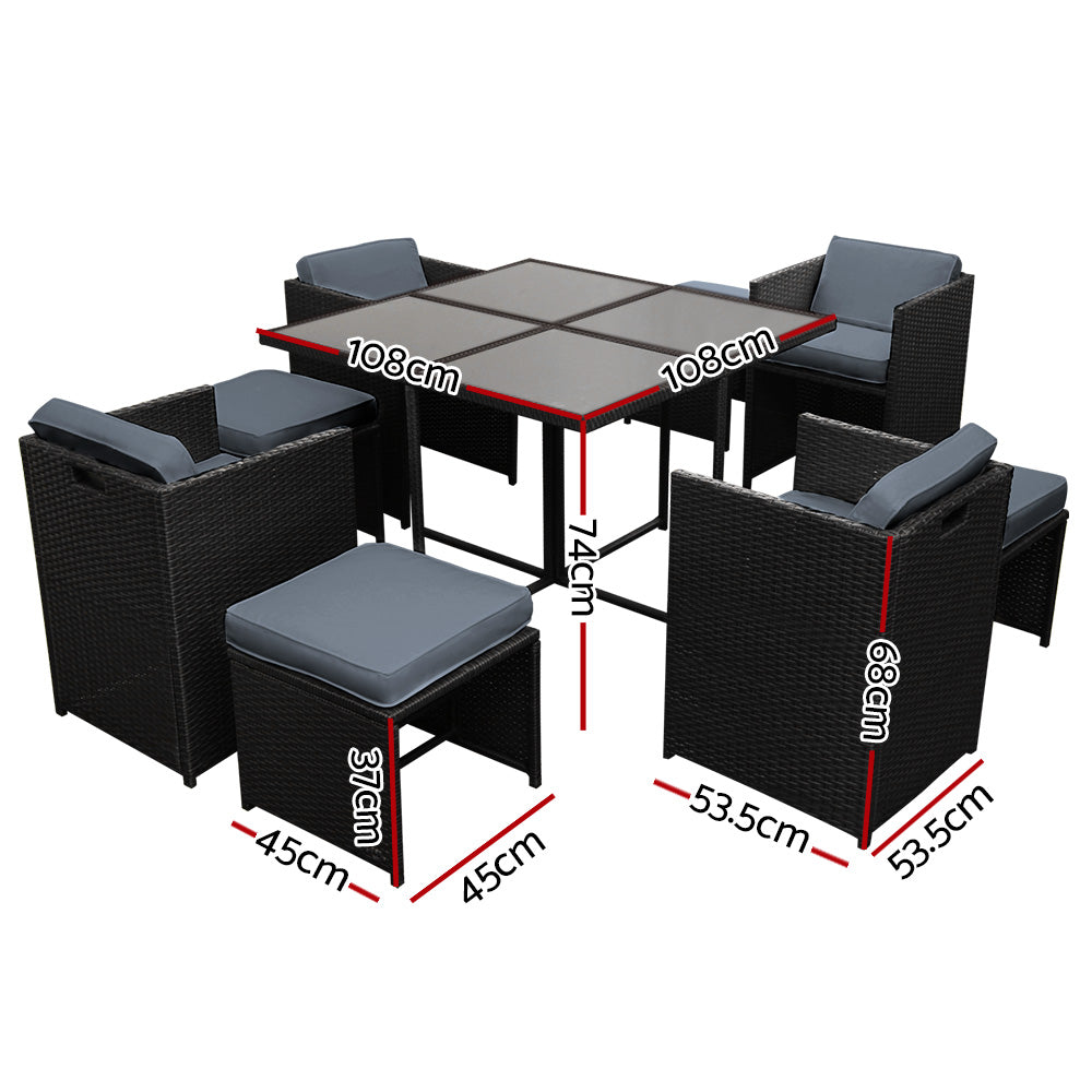 Corbridge 8-Seater Wicker 9-Piece Outdoor Dining Set - Black