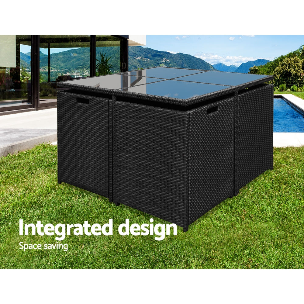 Corbridge 8-Seater Wicker 9-Piece Outdoor Dining Set - Black