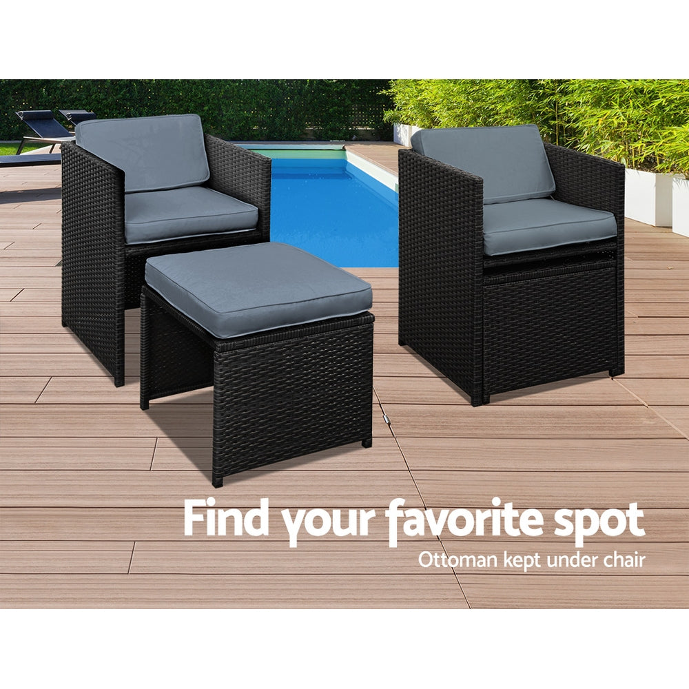 Corbridge 8-Seater Wicker 9-Piece Outdoor Dining Set - Black