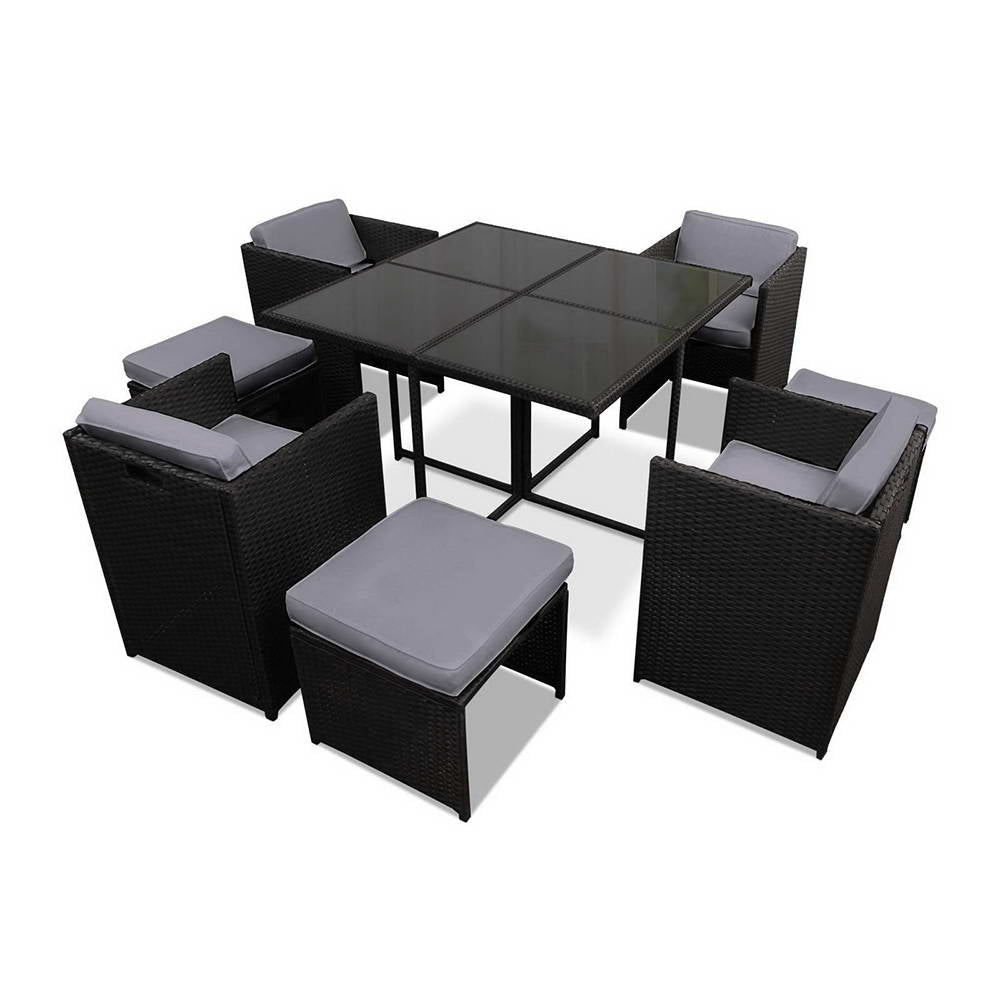 Corbridge 8-Seater Wicker 9-Piece Outdoor Dining Set - Black