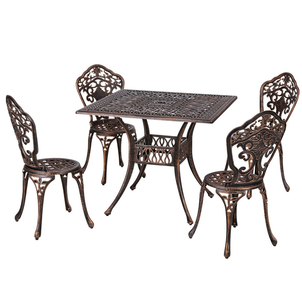 Mindy 4-Seater Outdoor Dining Set Chairs Table Cast Aluminium Patio 5-Piece Outdoor Dining Set - Brown