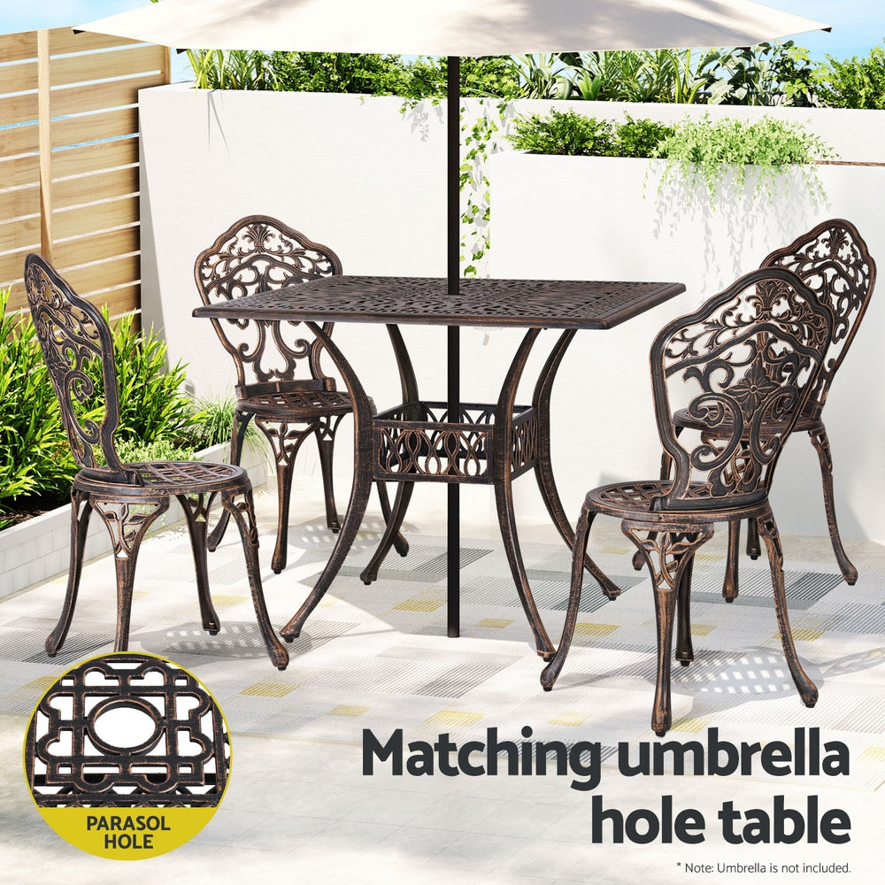 Mindy 4-Seater Outdoor Dining Set Chairs Table Cast Aluminium Patio 5-Piece Outdoor Dining Set - Brown