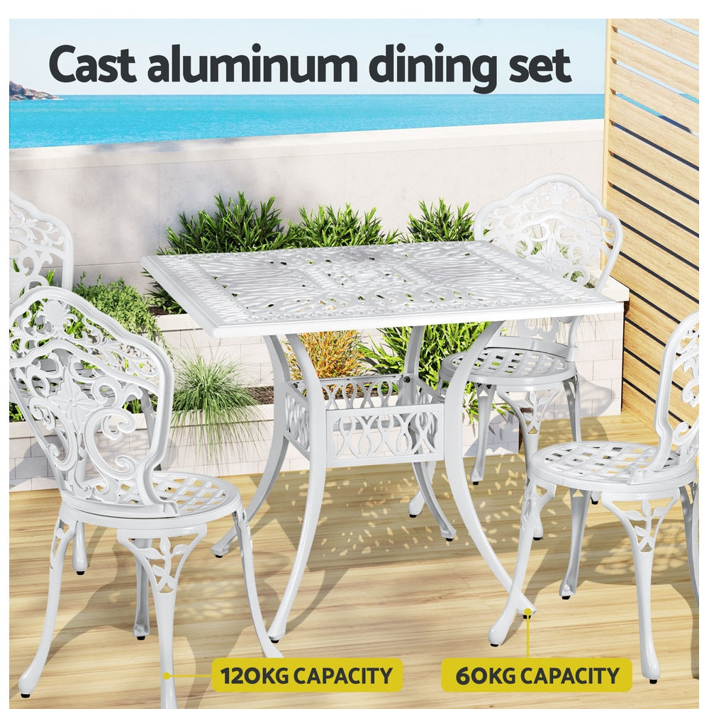 Mindy 4-Seater Outdoor Dining Set Chairs Table Cast Aluminium Patio 5-Piece Outdoor Dining Set - White