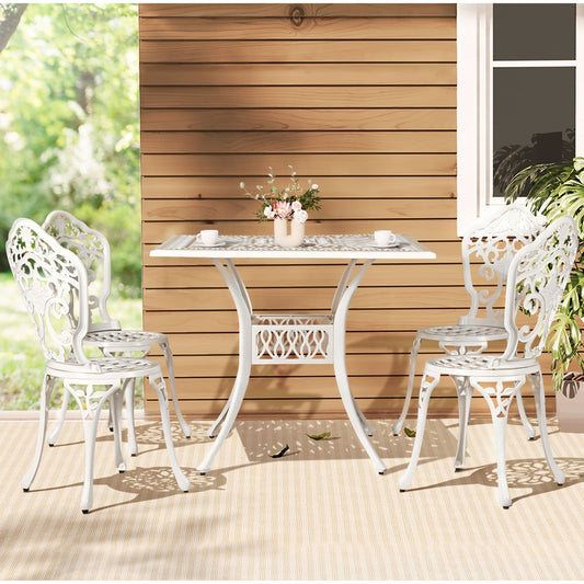 Mindy 4-Seater Outdoor Dining Set Chairs Table Cast Aluminium Patio 5-Piece Outdoor Dining Set - White