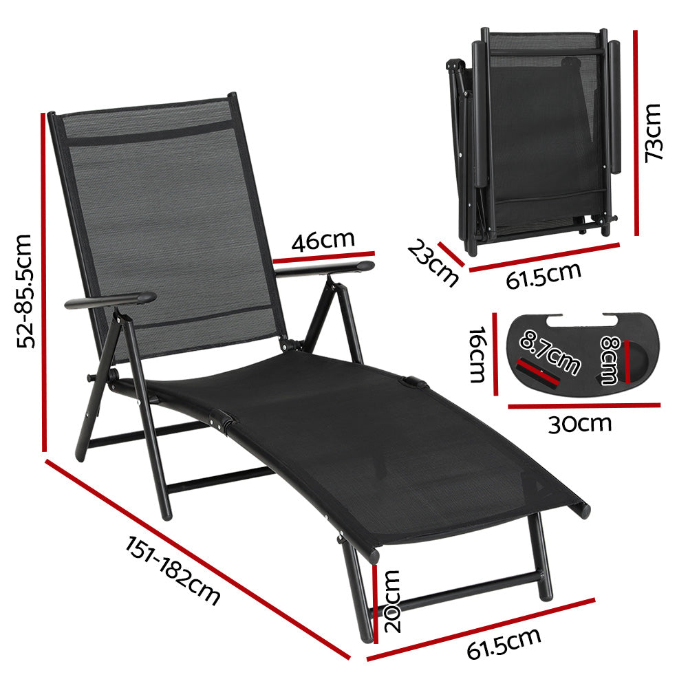 Romy Sun Lounge Outdoor Lounger Chair Foldable Patio Furniture - Black