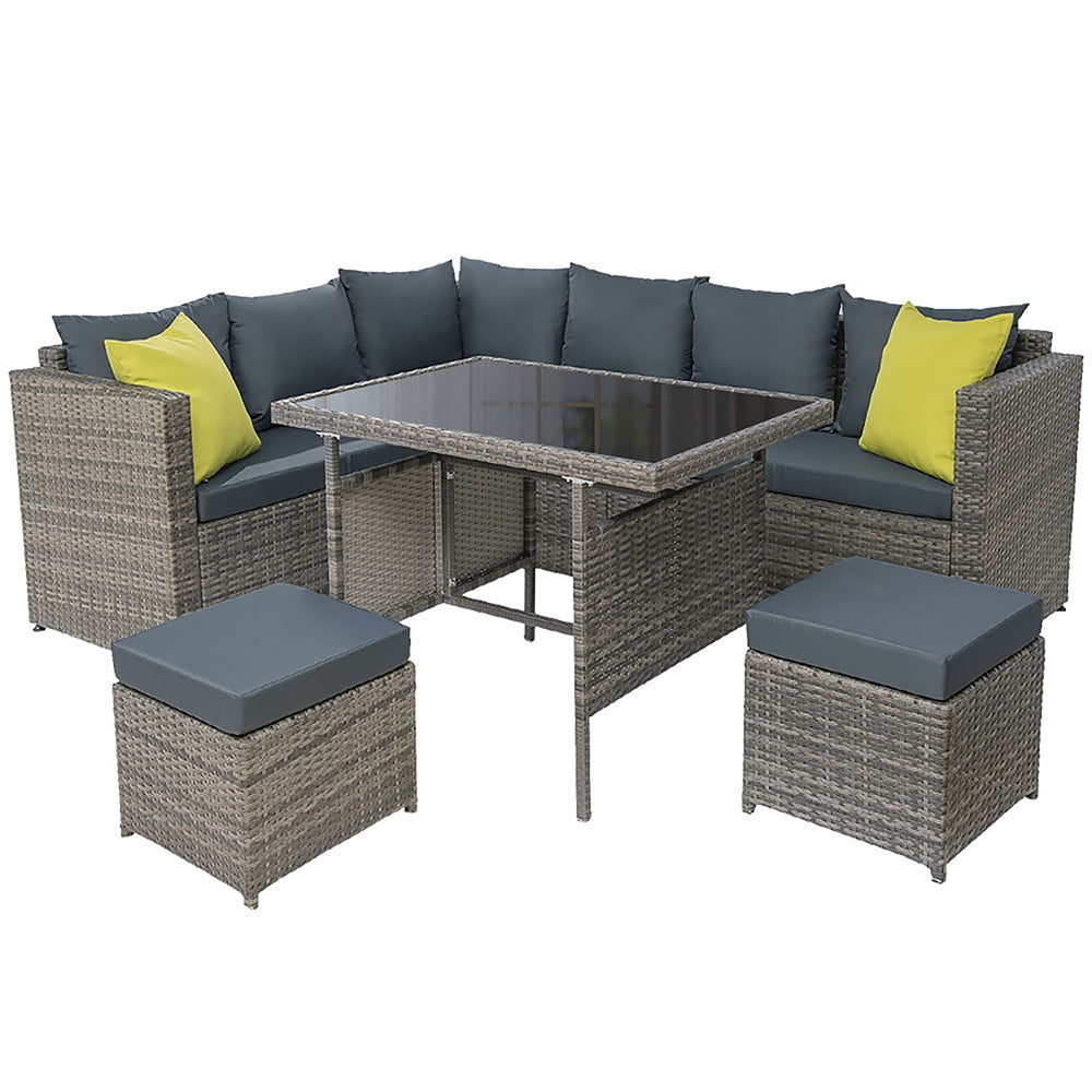 Alnwick 5-Seater Furniture Patio Set Table Chair Lounge Garden Wicker 6-Piece Outdoor Sofa - Grey