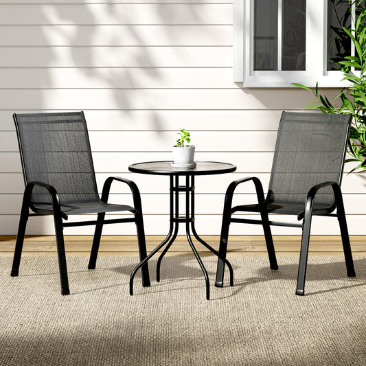 Tomos 2-Seater Table and chairs Stackable Bistro Set Patio Coffee 3-Piece Outdoor Furniture - Black