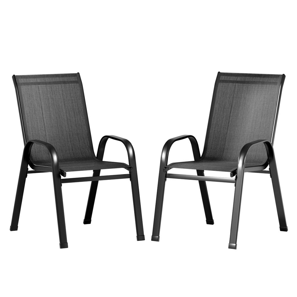 Broseley Set of 2 Outdoor Stackable Chairs Lounge Chair Bistro Set Patio Furniture - Black