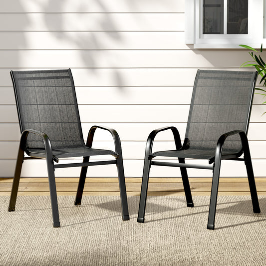 Broseley Set of 2 Outdoor Stackable Chairs Lounge Chair Bistro Set Patio Furniture - Black