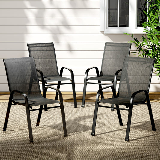 Broseley Set of 4 Outdoor Stackable Chairs Lounge Chair Bistro Set Patio Furniture - Black