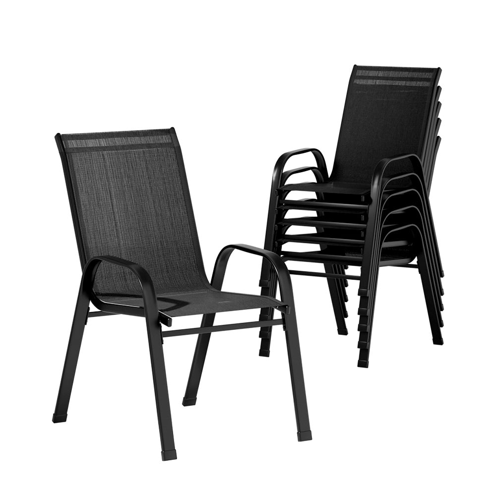 Broseley Set of 6 Outdoor Stackable Chairs Lounge Chair Bistro Set Patio Furniture - Black