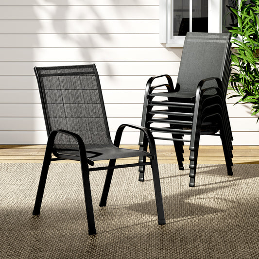 Broseley Set of 6 Outdoor Stackable Chairs Lounge Chair Bistro Set Patio Furniture - Black