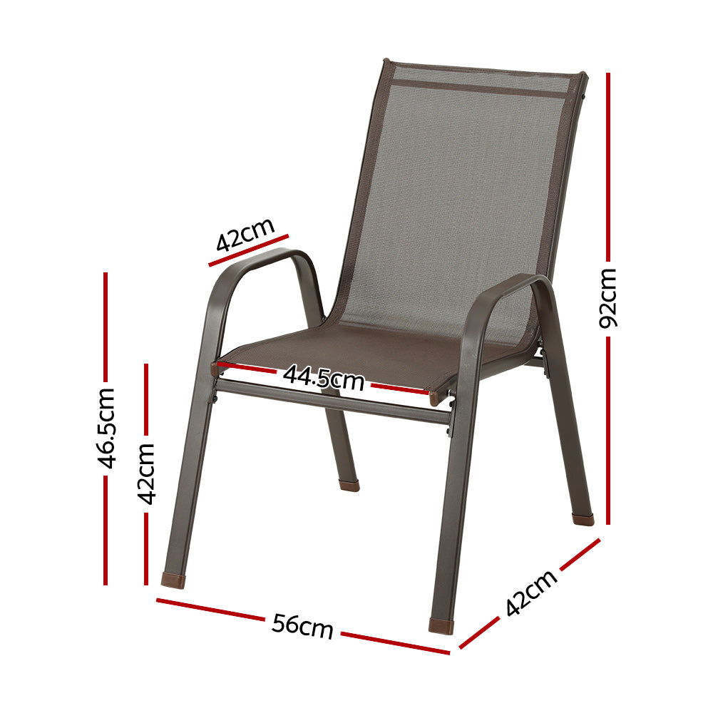 Griffin Set of 6 Outdoor Dining Chairs Stackable Chair Patio Garden Furniture - Brown