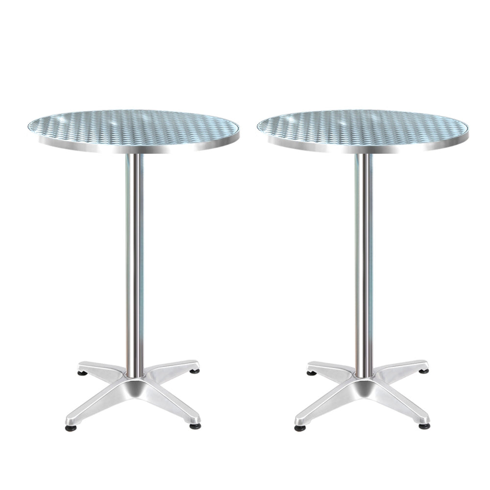 Marco Set of 2 Outdoor Bar Table Furniture Adjustable Aluminium Cafe Table Round - Silver