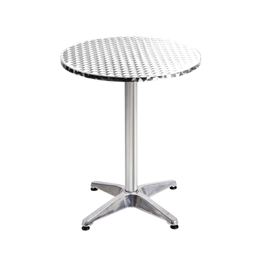 Marco Set of 2 Outdoor Bar Table Furniture Adjustable Aluminium Cafe Table Round - Silver