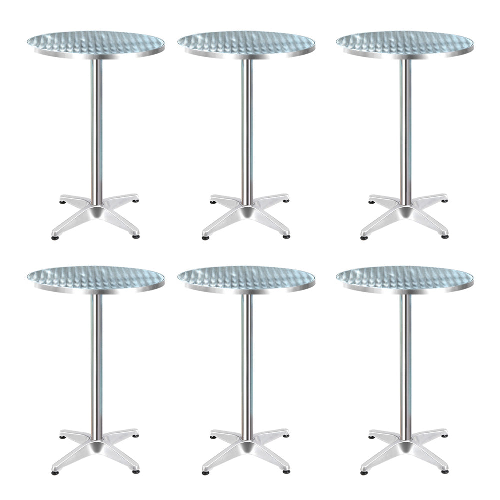 Marco Set of 6 Outdoor Bar Table Furniture Adjustable Aluminium Cafe Table Round - Silver