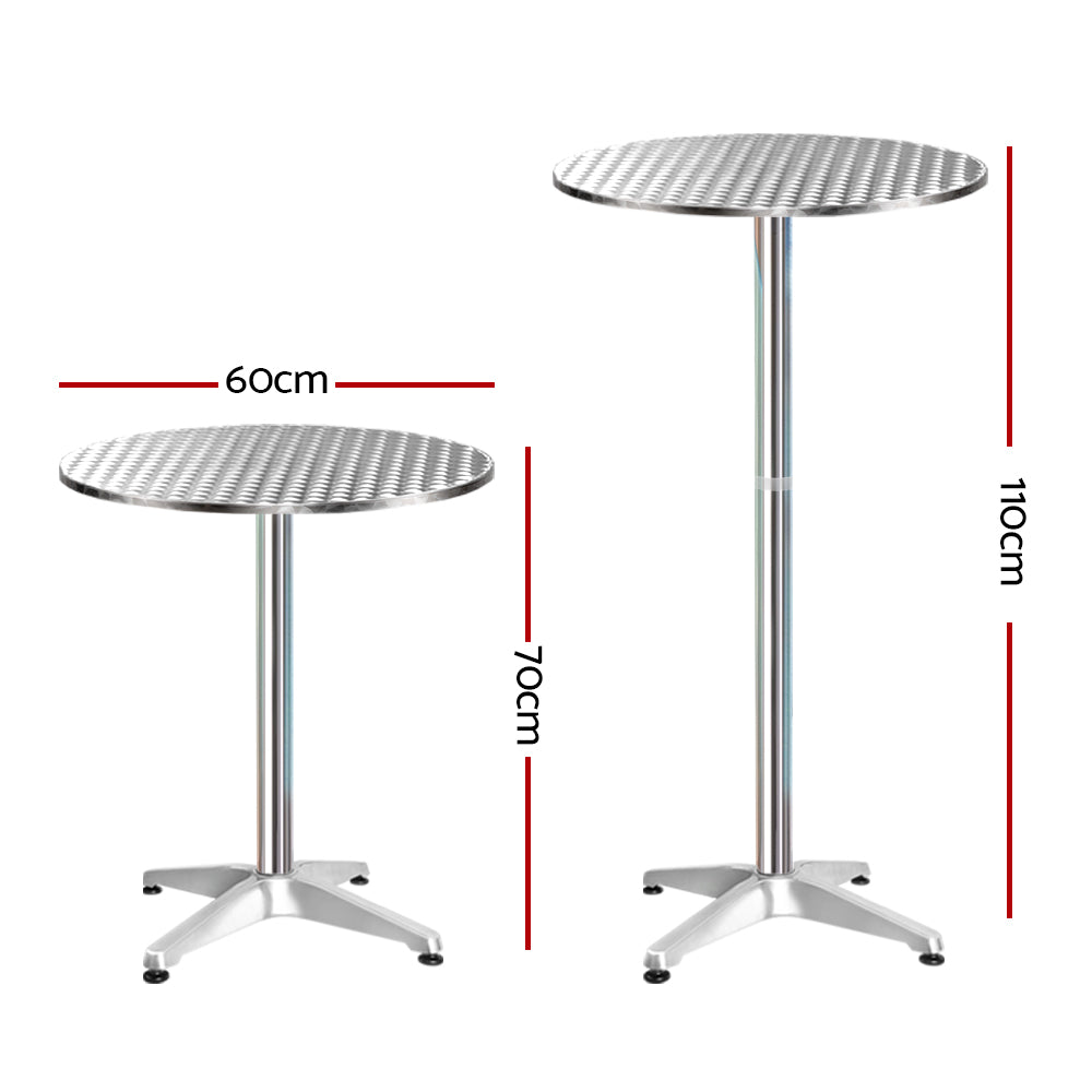 Marco Set of 6 Outdoor Bar Table Furniture Adjustable Aluminium Cafe Table Round - Silver