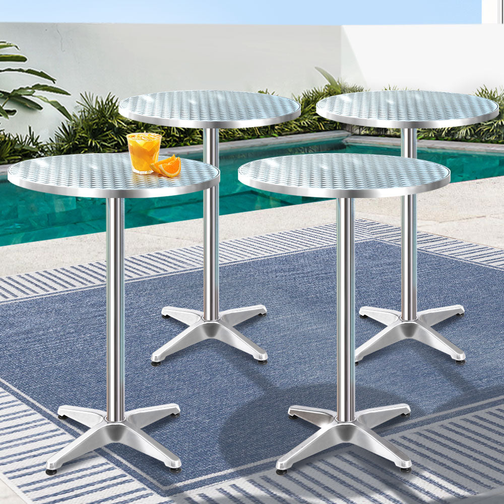 Marco Set of 6 Outdoor Bar Table Furniture Adjustable Aluminium Cafe Table Round - Silver