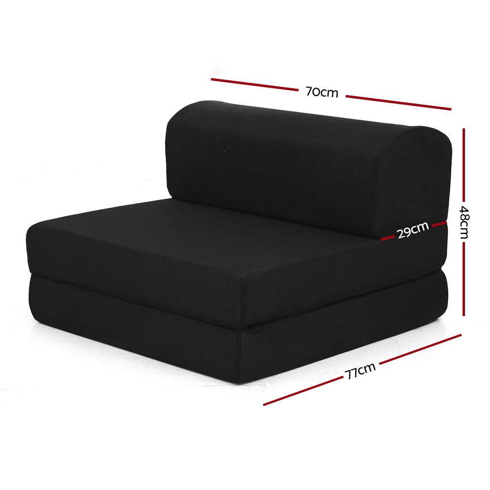 Scarlett 24cm Folding Foam Mattress Portable Single Sofa Bed Mat Air Mesh Fabric Black - Single