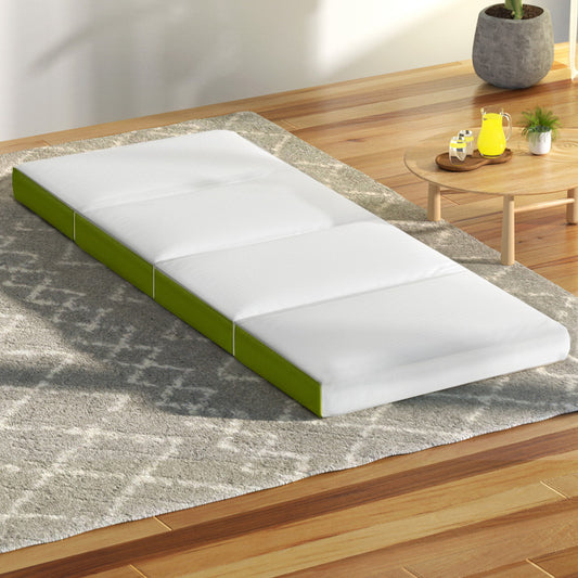 Andrew 12cm Foldable Mattress 4-FOLD Folding Bed Mat Camping Single Green - Single