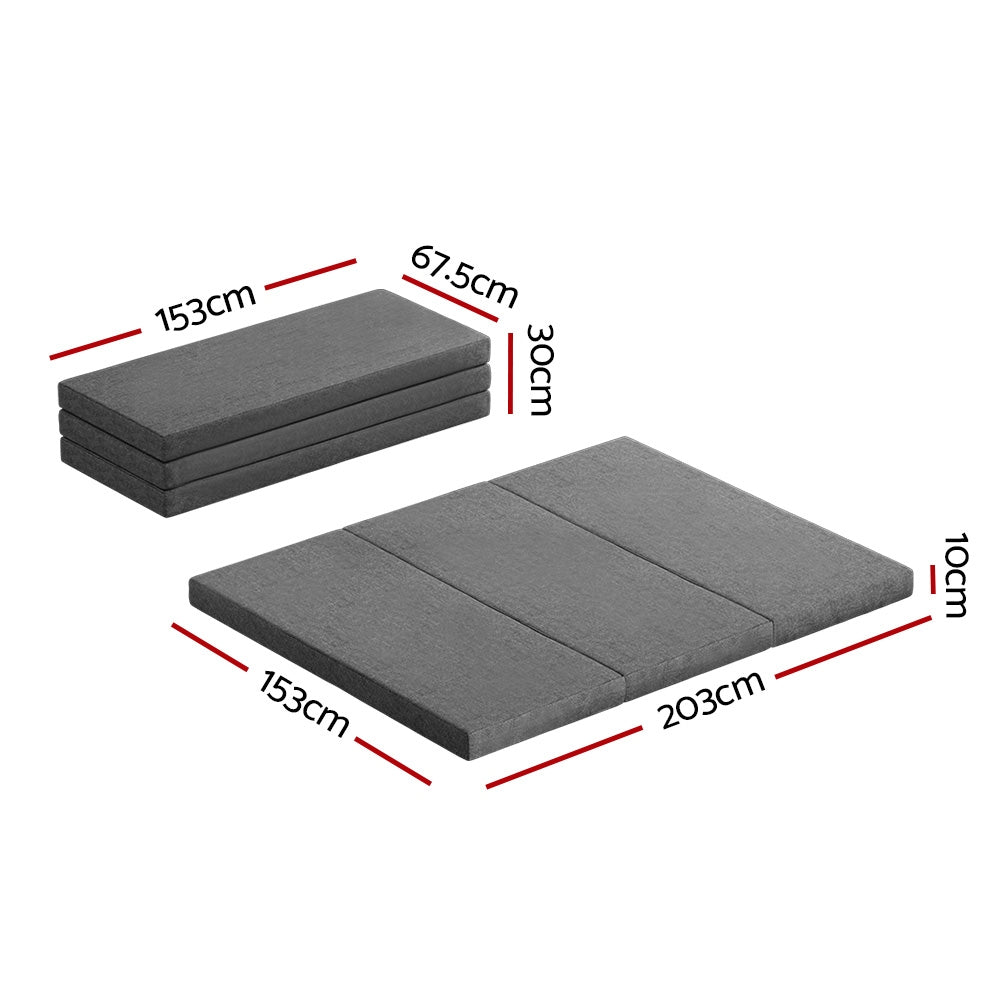 Natalie 10cm Foldable Mattress Folding Portable Bed Camping Mat Queen - Queen